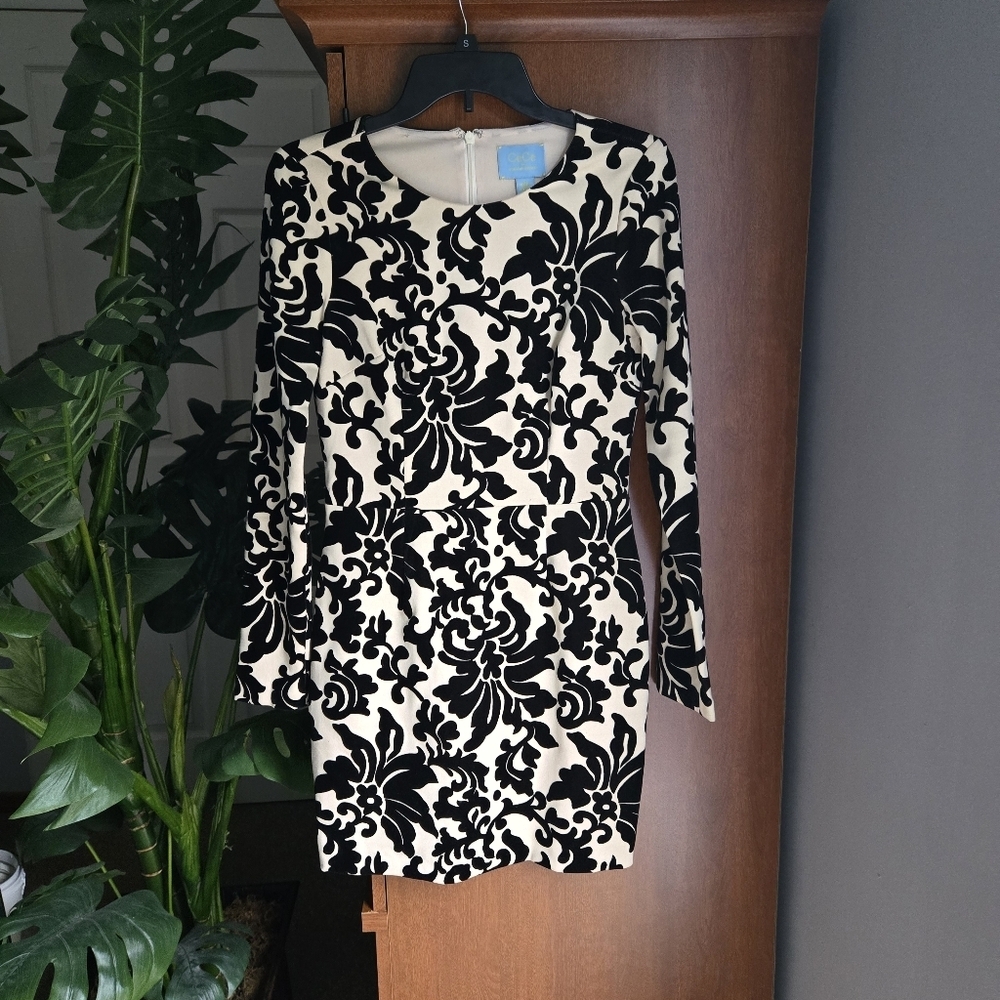 CeCe Black and Cream Long Sleeve Dress